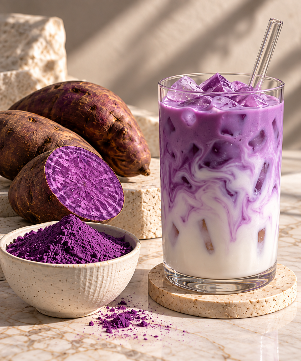 Ube latte — suggestion de présentation UBE SWEETY